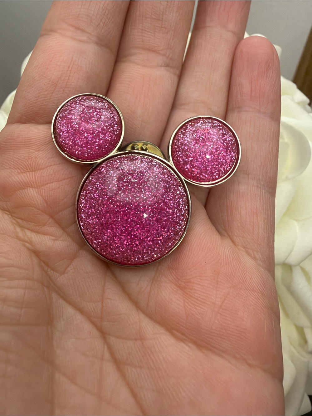 Pink Glitter Mickey-Style Pin - Women's Jewelry